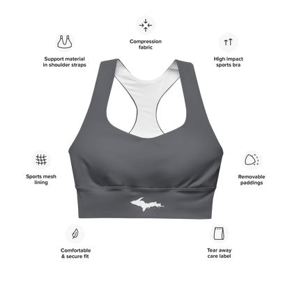 Michigan Upper Peninsula Longline Sports Bra (w/ UP Outline) | Iron Ore Grey