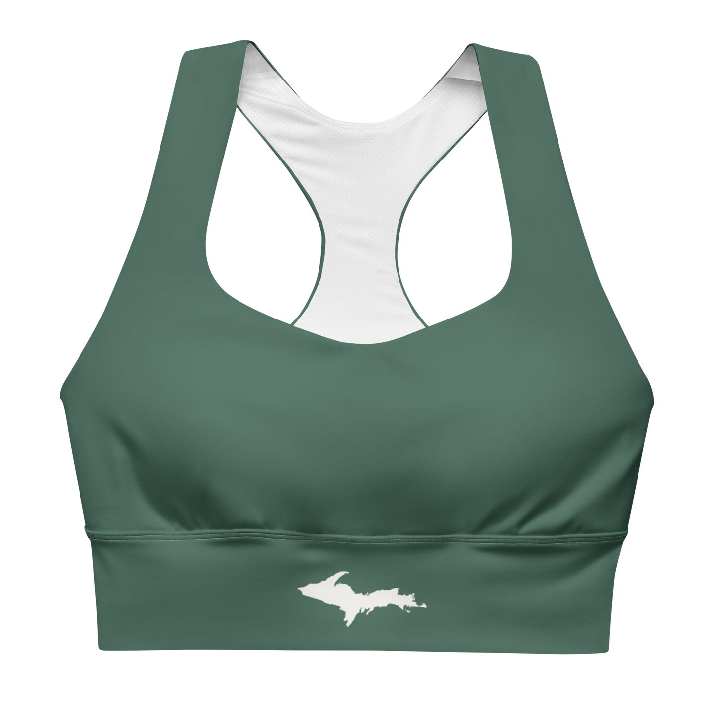 Michigan Upper Peninsula Longline Sports Bra (w/ UP Outline) | Ginger Ale Green