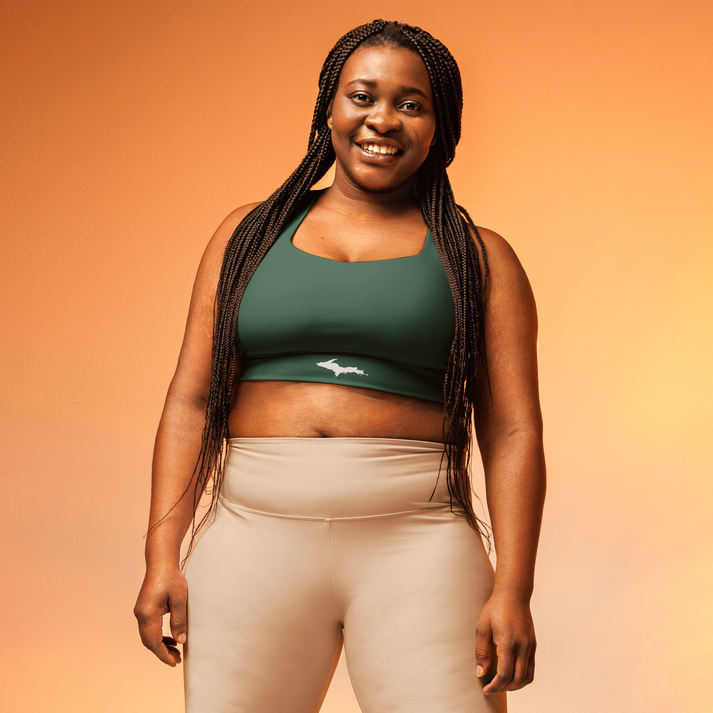 Michigan Upper Peninsula Longline Sports Bra (w/ UP Outline) | Ginger Ale Green