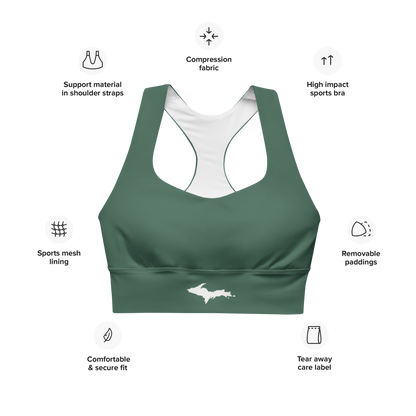 Michigan Upper Peninsula Longline Sports Bra (w/ UP Outline) | Ginger Ale Green