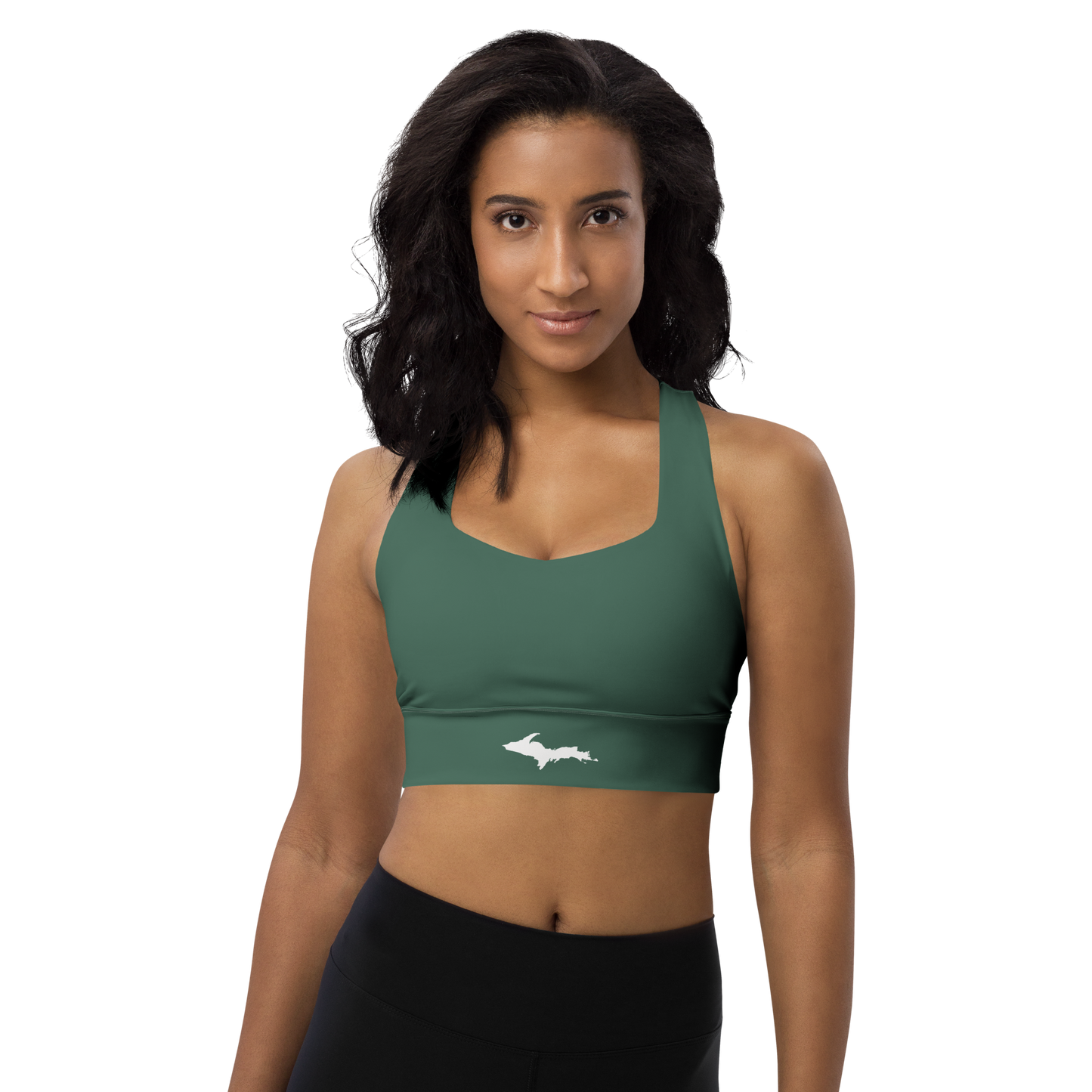 Michigan Upper Peninsula Longline Sports Bra (w/ UP Outline) | Ginger Ale Green