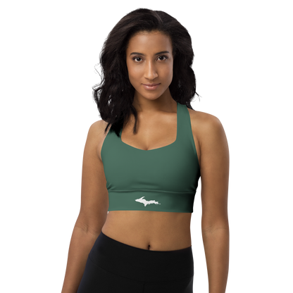 Michigan Upper Peninsula Longline Sports Bra (w/ UP Outline) | Ginger Ale Green