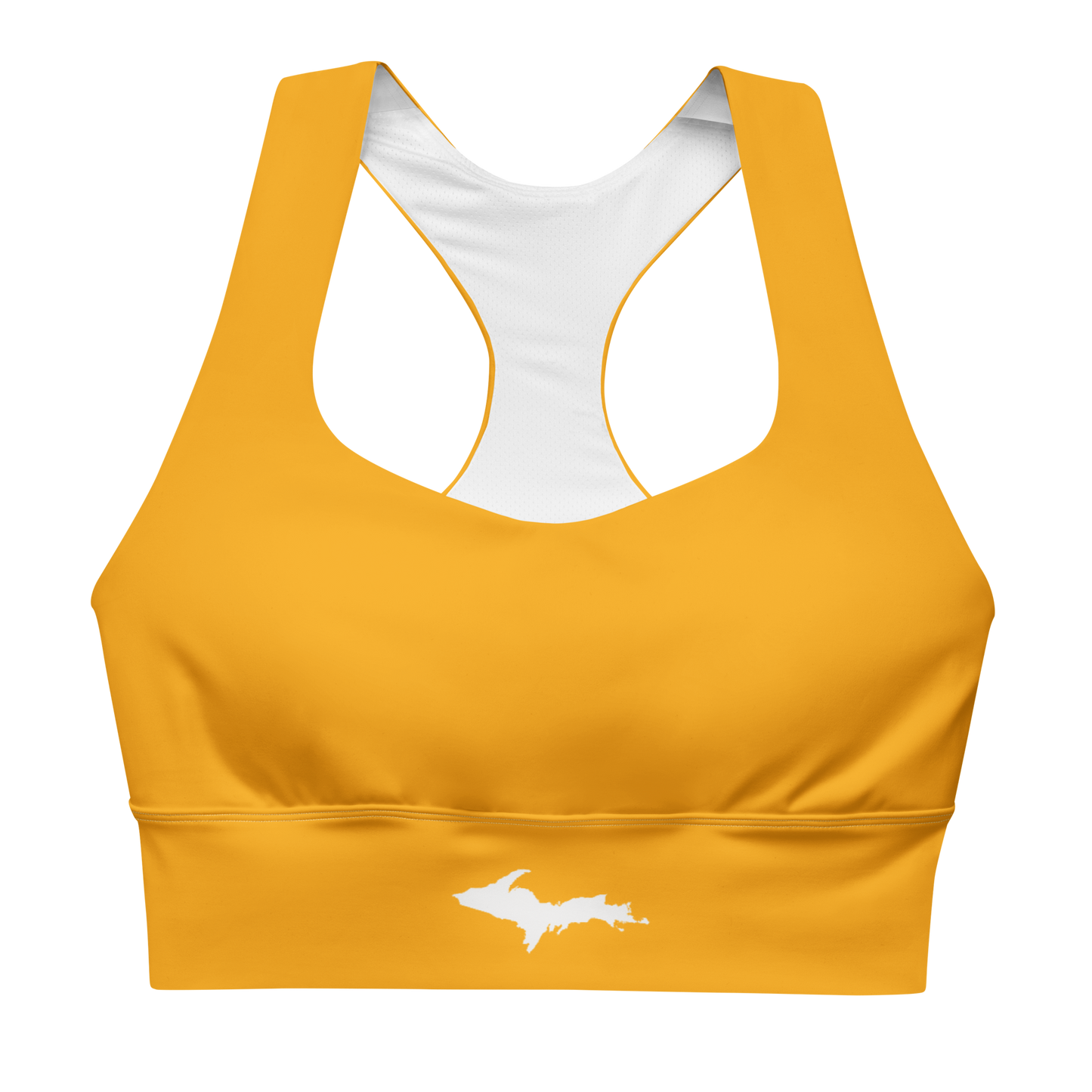 Michigan Upper Peninsula Longline Sports Bra (w/ UP Outline) | Birch Leaf Orange