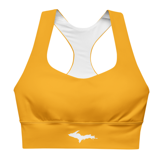 Michigan Upper Peninsula Longline Sports Bra (w/ UP Outline) | Birch Leaf Orange