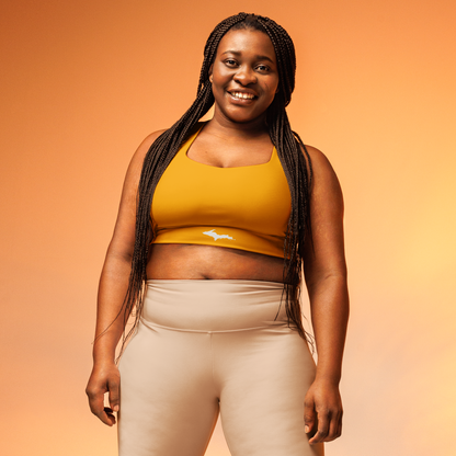 Michigan Upper Peninsula Longline Sports Bra (w/ UP Outline) | Birch Leaf Orange