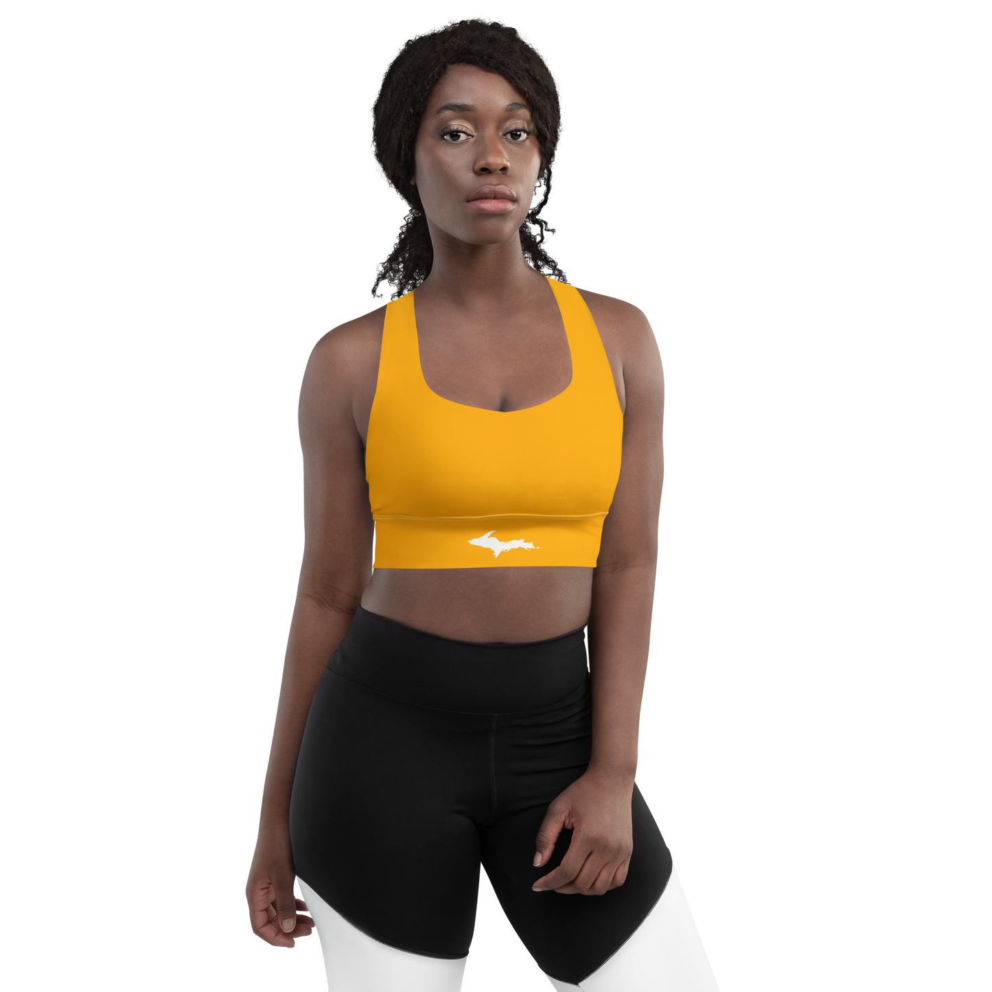 Michigan Upper Peninsula Longline Sports Bra (w/ UP Outline) | Birch Leaf Orange