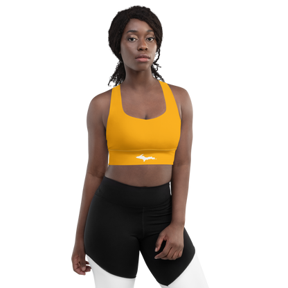 Michigan Upper Peninsula Longline Sports Bra (w/ UP Outline) | Birch Leaf Orange