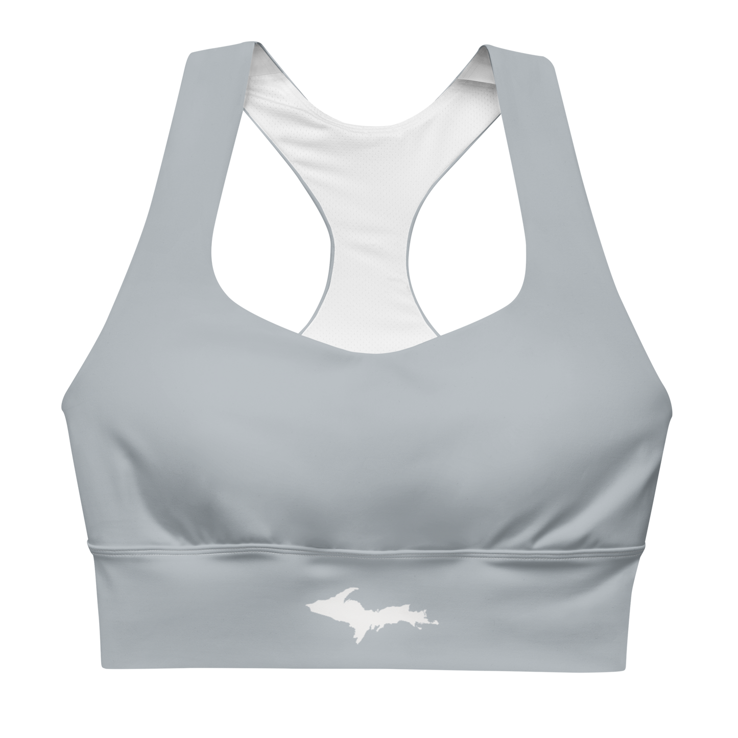 Michigan Upper Peninsula Longline Sports Bra (w/ UP Outline) | Silver