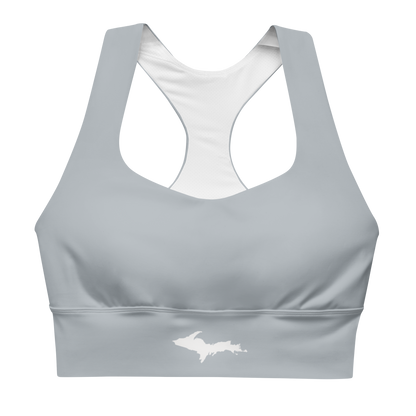 Michigan Upper Peninsula Longline Sports Bra (w/ UP Outline) | Silver