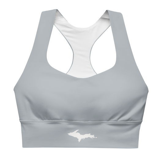 Michigan Upper Peninsula Longline Sports Bra (w/ UP Outline) | Silver