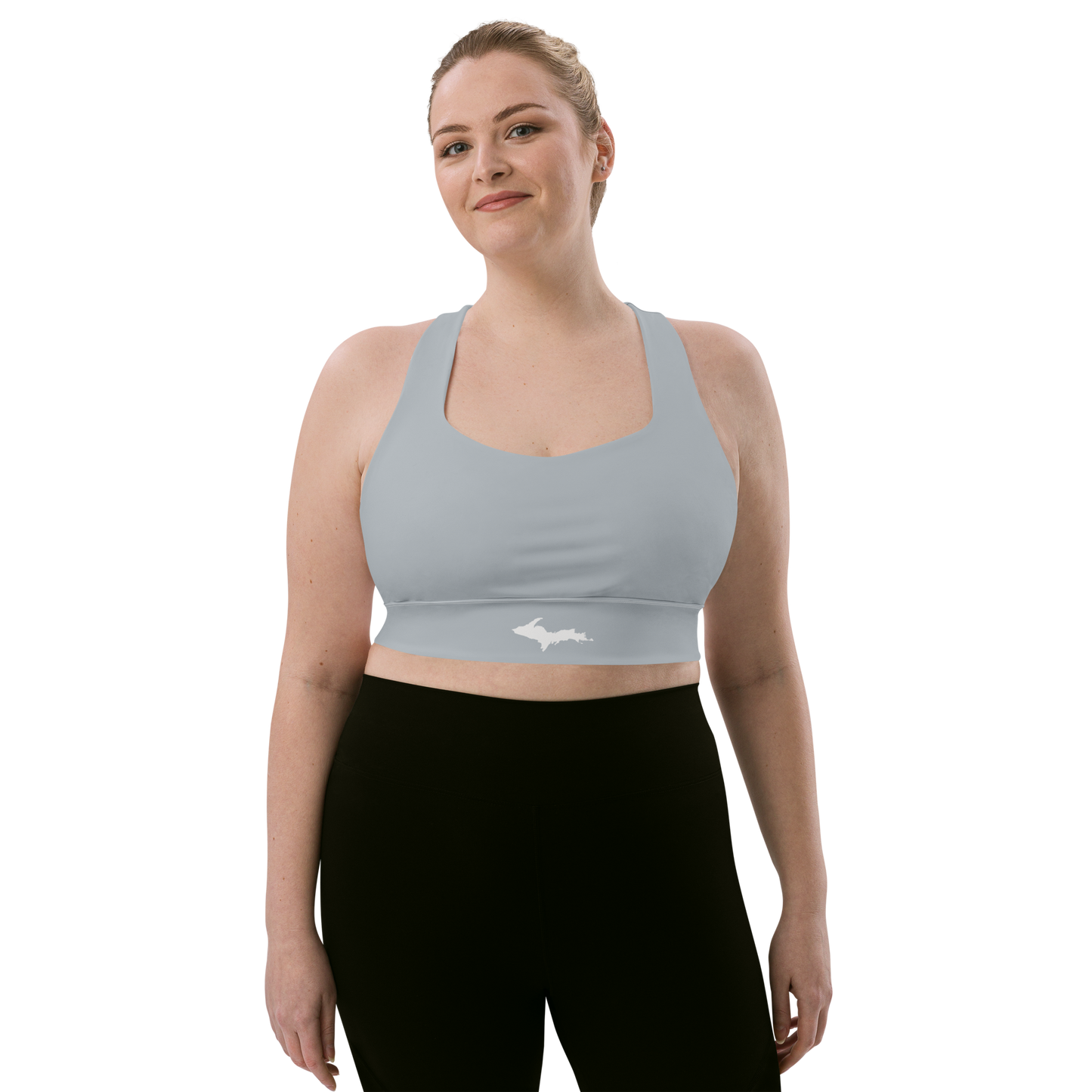 Michigan Upper Peninsula Longline Sports Bra (w/ UP Outline) | Silver