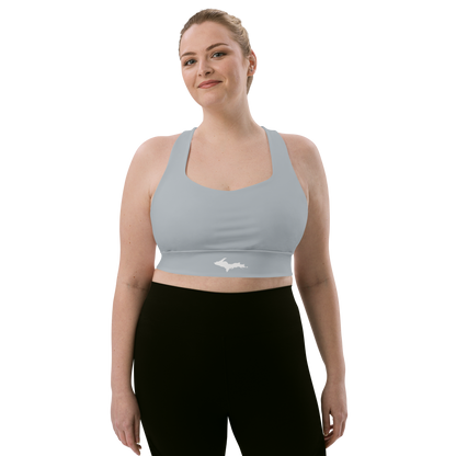 Michigan Upper Peninsula Longline Sports Bra (w/ UP Outline) | Silver