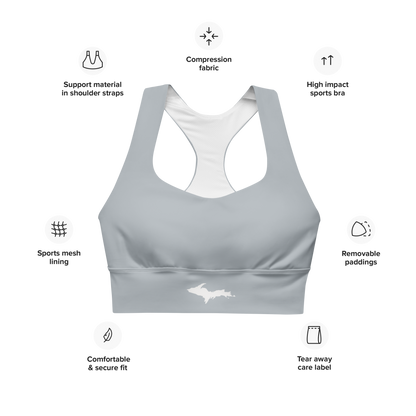 Michigan Upper Peninsula Longline Sports Bra (w/ UP Outline) | Silver