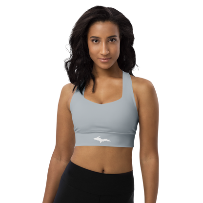 Michigan Upper Peninsula Longline Sports Bra (w/ UP Outline) | Silver