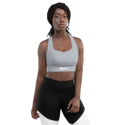 Michigan Upper Peninsula Longline Sports Bra (w/ UP Outline) | Silver