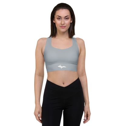 Michigan Upper Peninsula Longline Sports Bra (w/ UP Outline) | Silver