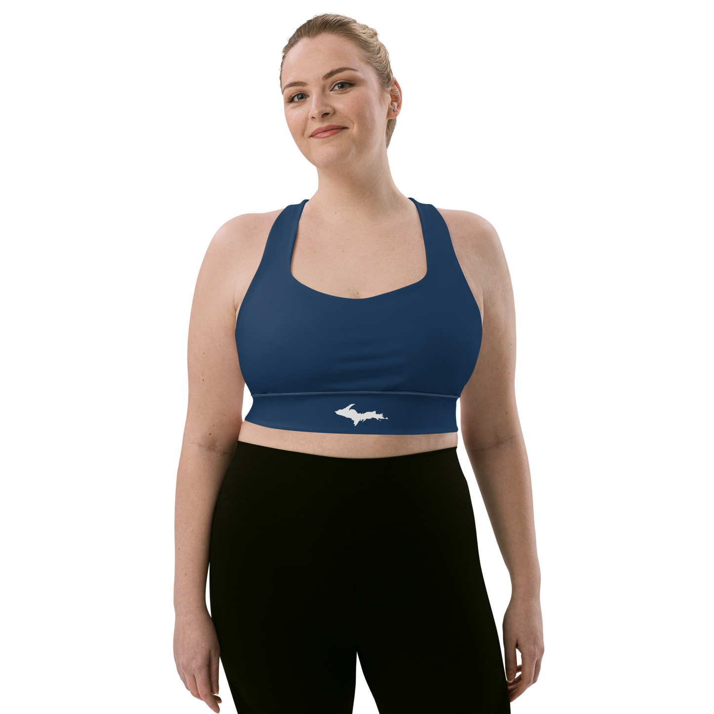 Michigan Upper Peninsula Longline Sports Bra (w/ UP Outline) | Navy