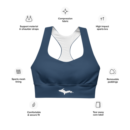 Michigan Upper Peninsula Longline Sports Bra (w/ UP Outline) | Navy