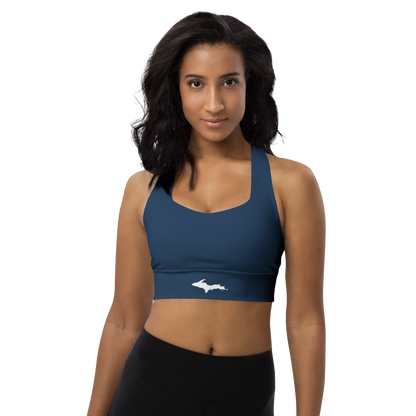 Michigan Upper Peninsula Longline Sports Bra (w/ UP Outline) | Navy