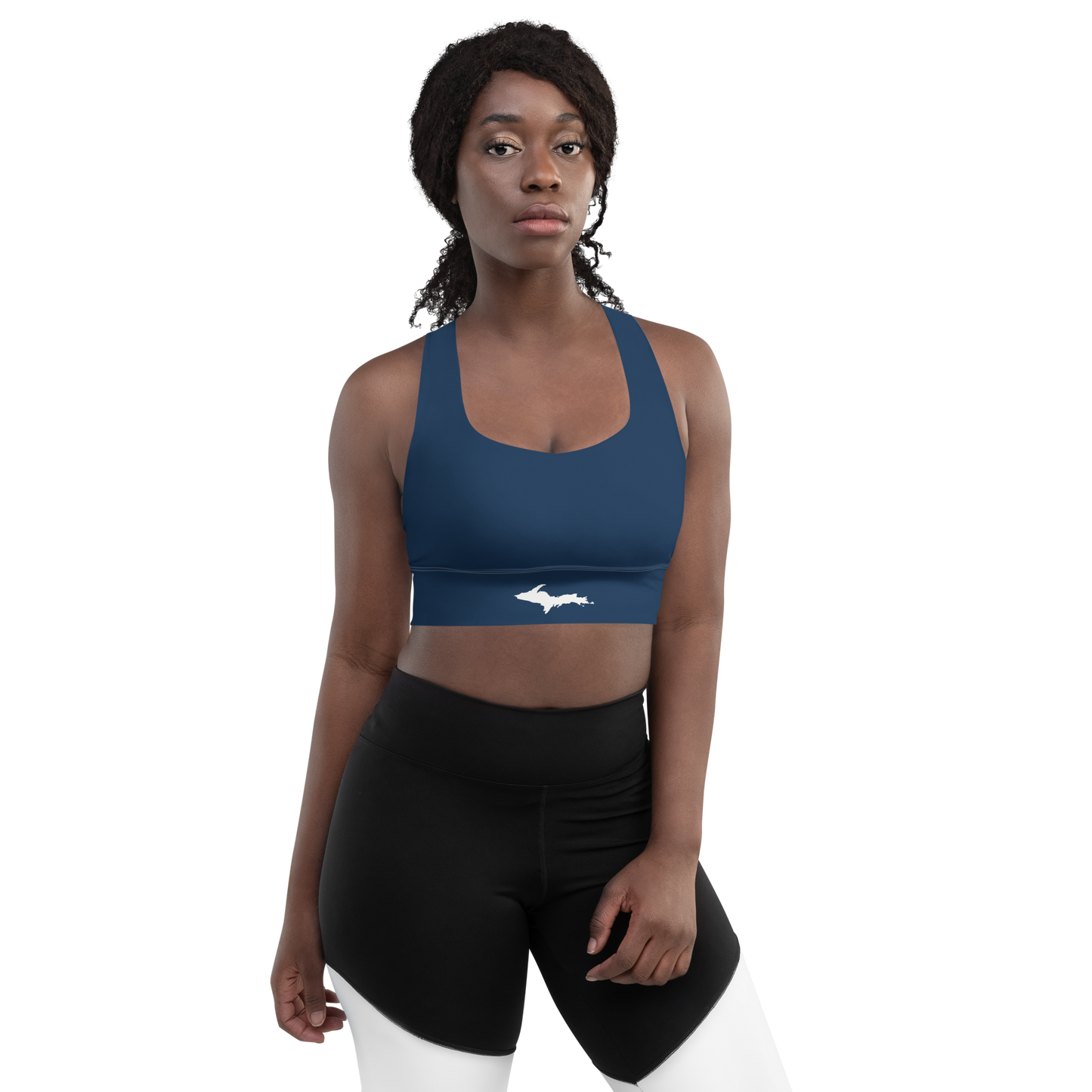 Michigan Upper Peninsula Longline Sports Bra (w/ UP Outline) | Navy