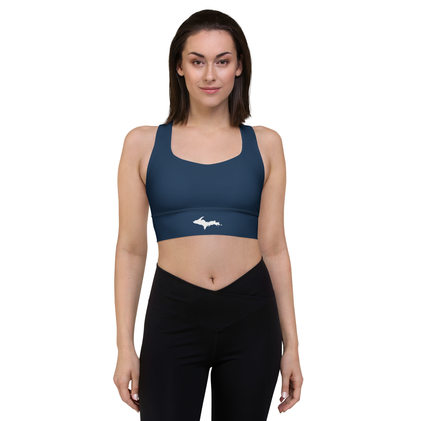 Michigan Upper Peninsula Longline Sports Bra (w/ UP Outline) | Navy