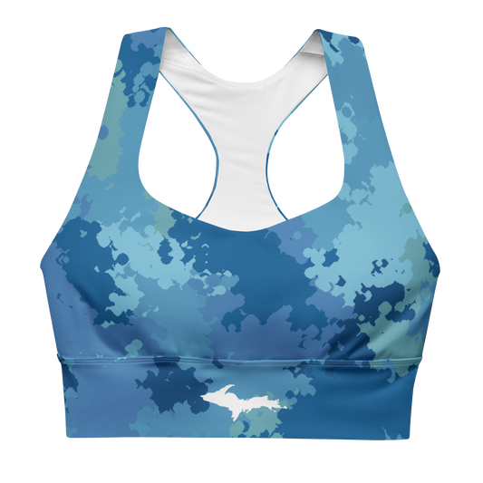 Michigan Upper Peninsula Longline Sports Bra (w/ UP Outline) | Great Lakes Camo