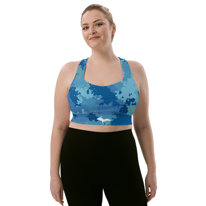 Michigan Upper Peninsula Longline Sports Bra (w/ UP Outline) | Great Lakes Camo