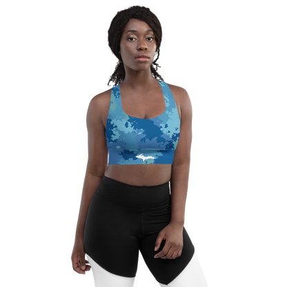 Michigan Upper Peninsula Longline Sports Bra (w/ UP Outline) | Great Lakes Camo