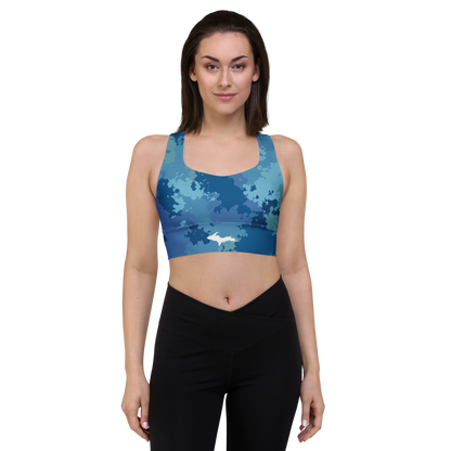 Michigan Upper Peninsula Longline Sports Bra (w/ UP Outline) | Great Lakes Camo