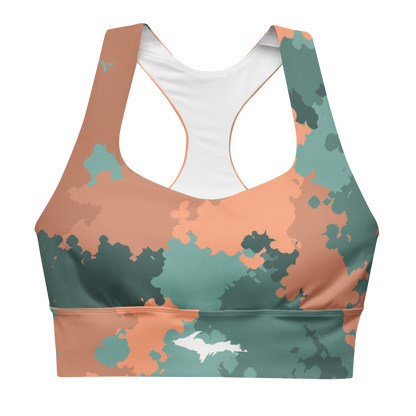 Michigan Upper Peninsula Longline Sports Bra (w/ UP Outline) | Copper County Camo