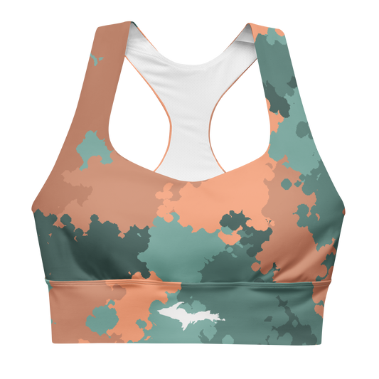 Michigan Upper Peninsula Longline Sports Bra (w/ UP Outline) | Copper County Camo