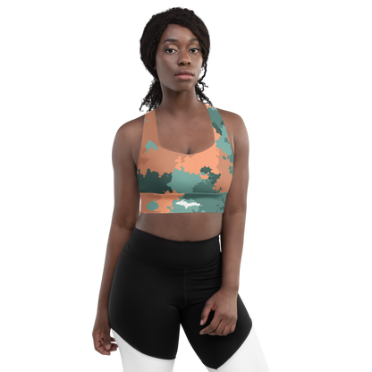 Michigan Upper Peninsula Longline Sports Bra (w/ UP Outline) | Copper County Camo