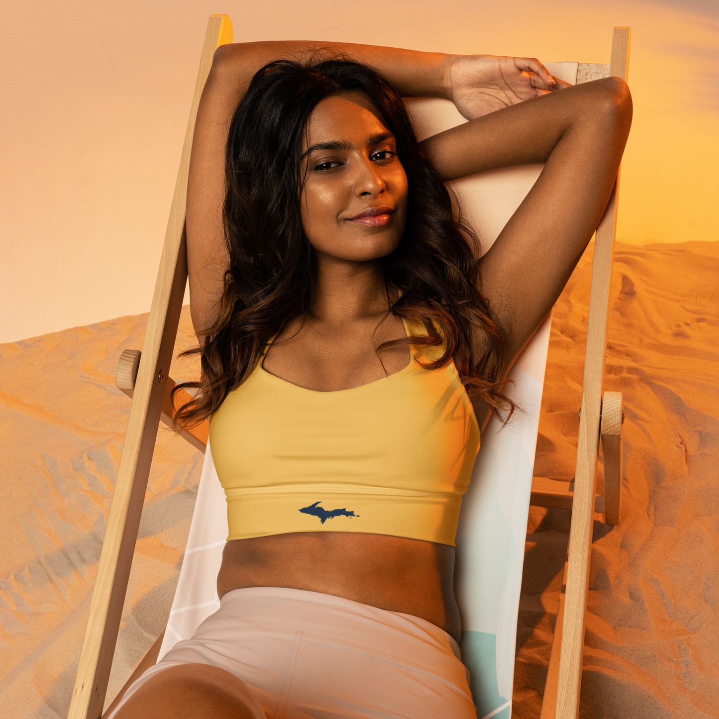 Michigan Upper Peninsula Longline Sports Bra (w/ UP Outline) | Citrine