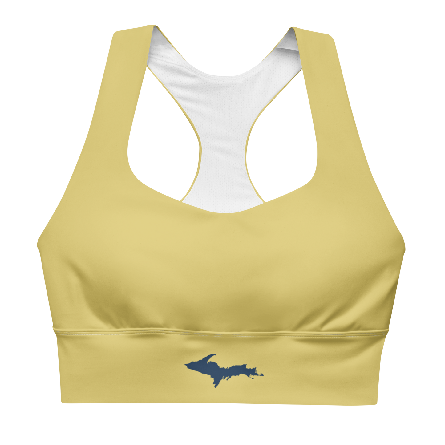 Michigan Upper Peninsula Longline Sports Bra (w/ UP Outline) | Plum Yellow