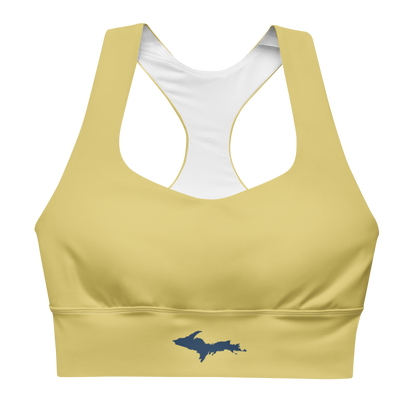 Michigan Upper Peninsula Longline Sports Bra (w/ UP Outline) | Plum Yellow