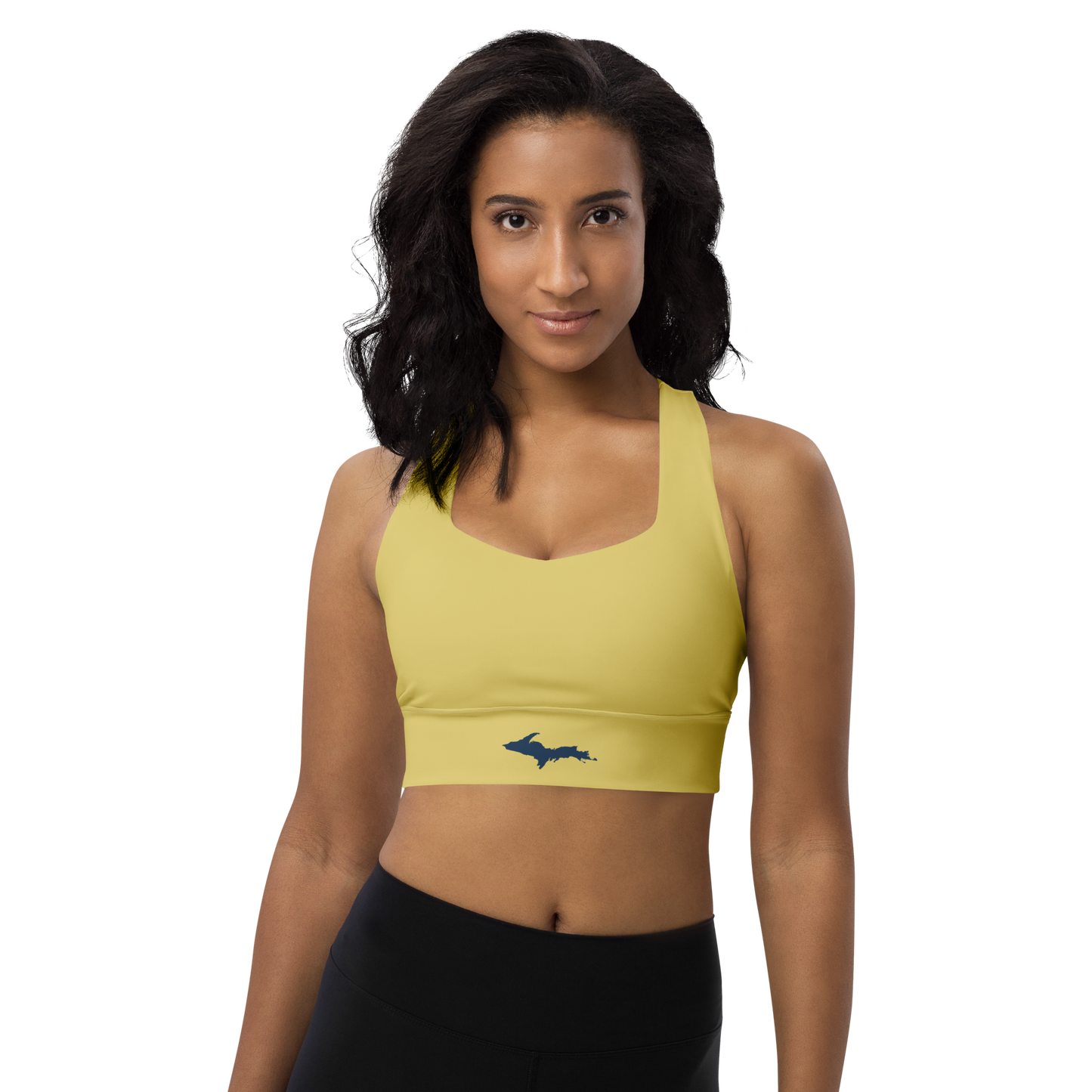 Michigan Upper Peninsula Longline Sports Bra (w/ UP Outline) | Plum Yellow