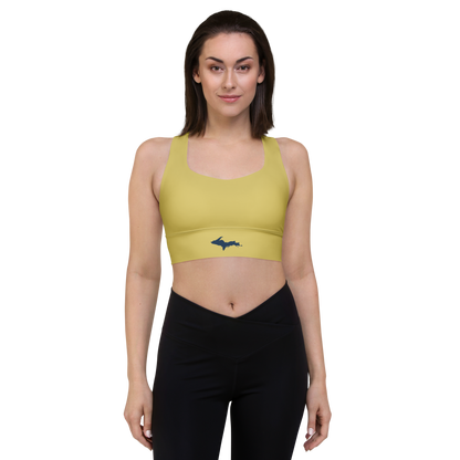 Michigan Upper Peninsula Longline Sports Bra (w/ UP Outline) | Plum Yellow