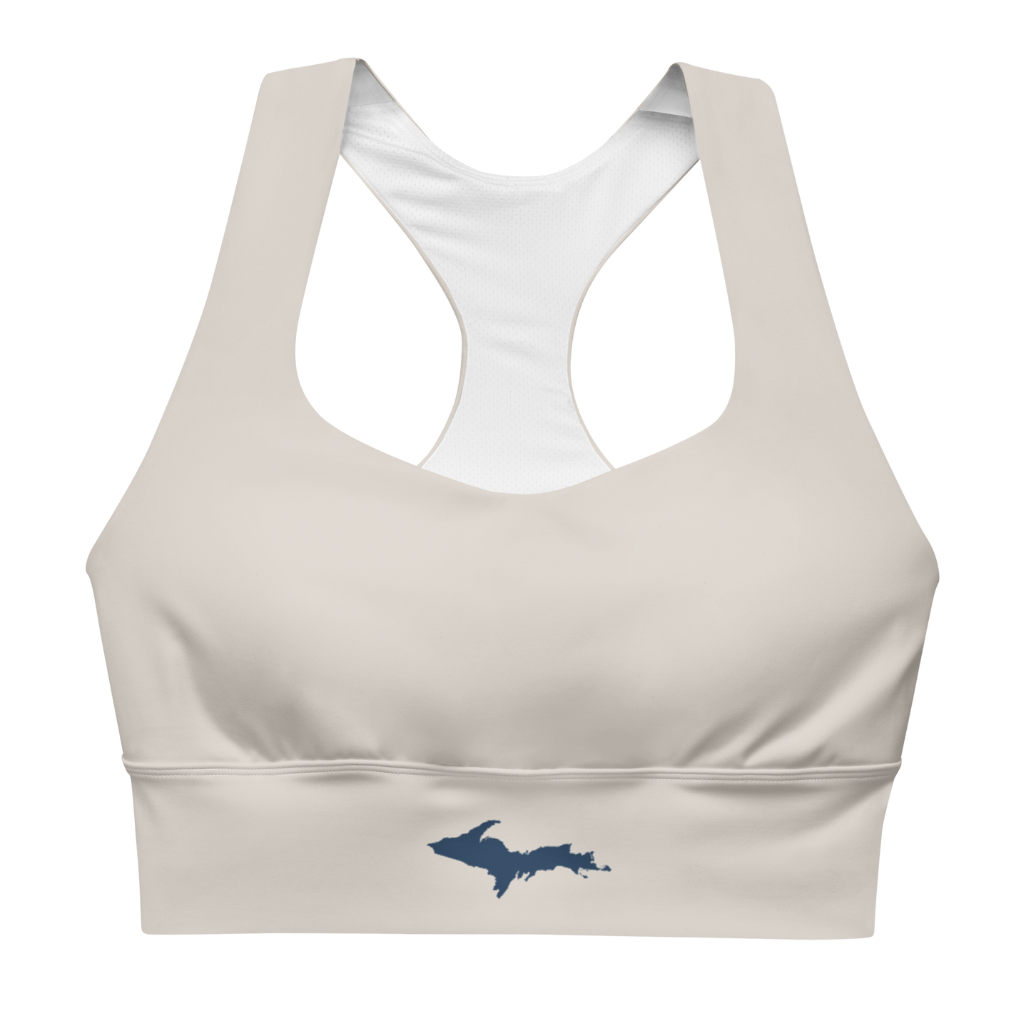 Michigan Upper Peninsula Longline Sports Bra (w/ UP Outline) | Canvas Color