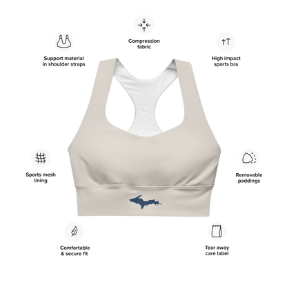 Michigan Upper Peninsula Longline Sports Bra (w/ UP Outline) | Canvas Color