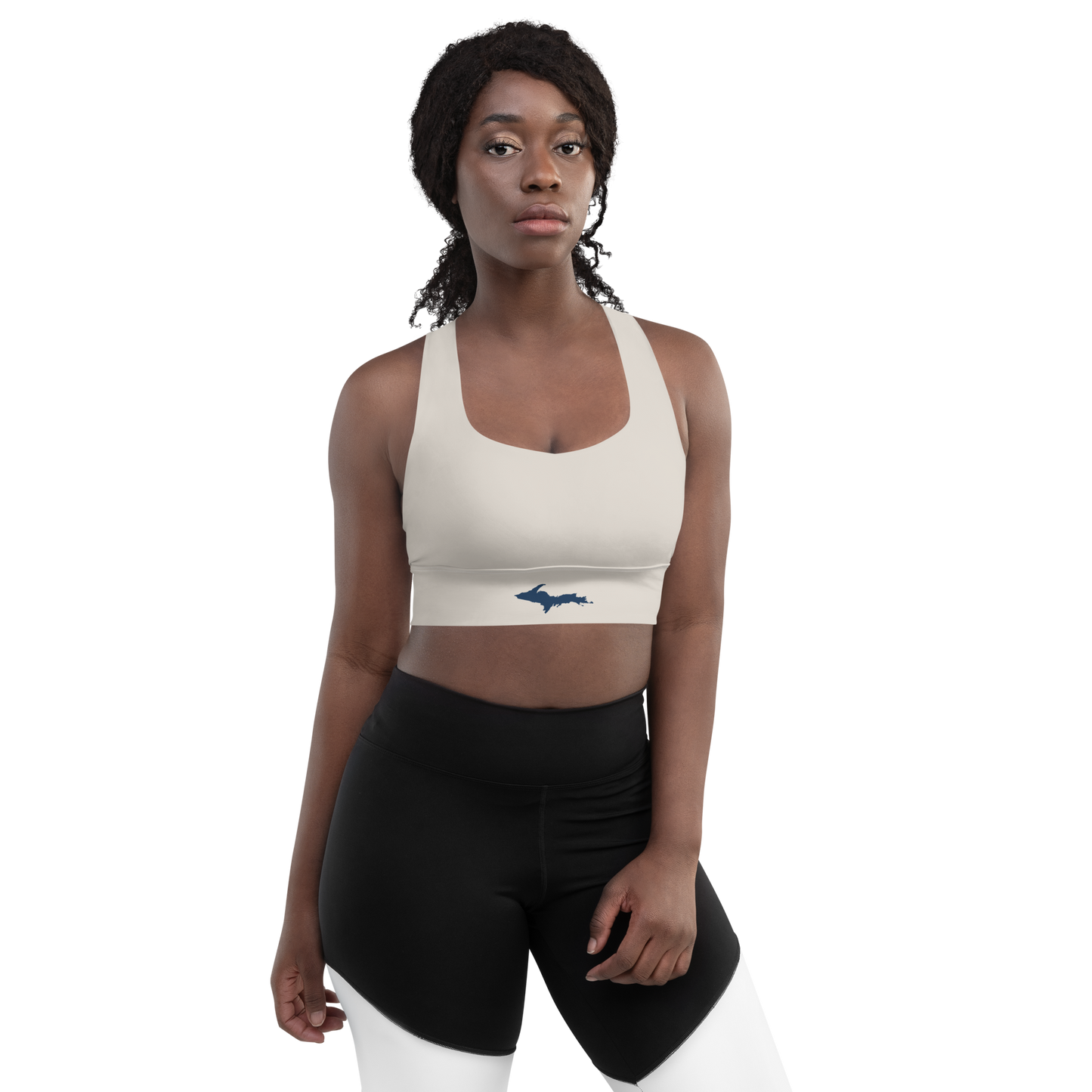 Michigan Upper Peninsula Longline Sports Bra (w/ UP Outline) | Canvas Color