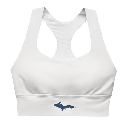 Michigan Upper Peninsula Longline Sports Bra (w/ UP Outline) | Birch Bark White