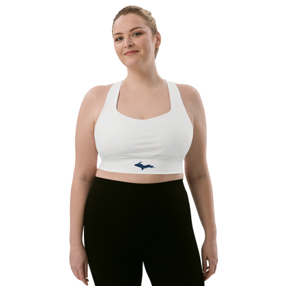 Michigan Upper Peninsula Longline Sports Bra (w/ UP Outline) | Birch Bark White