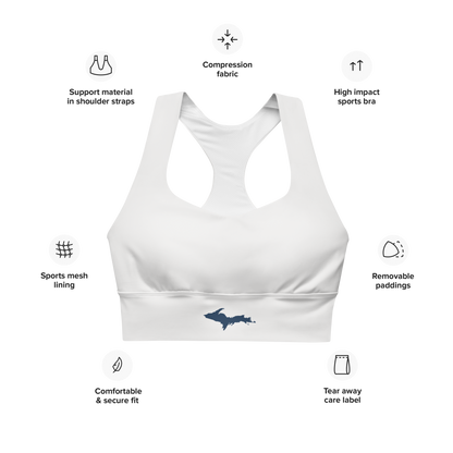 Michigan Upper Peninsula Longline Sports Bra (w/ UP Outline) | Birch Bark White