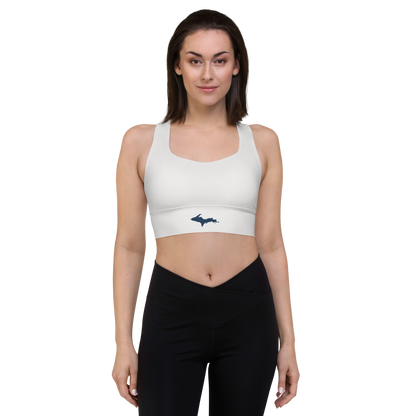 Michigan Upper Peninsula Longline Sports Bra (w/ UP Outline) | Birch Bark White