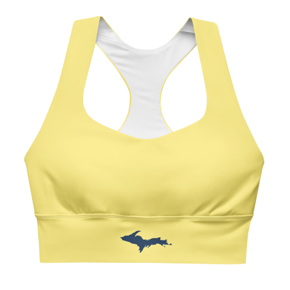 Michigan Upper Peninsula Longline Sports Bra (w/ UP Outline) | Cherry Yellow