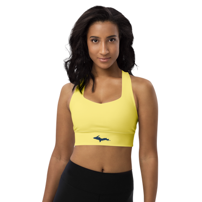 Michigan Upper Peninsula Longline Sports Bra (w/ UP Outline) | Cherry Yellow