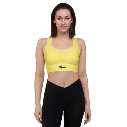 Michigan Upper Peninsula Longline Sports Bra (w/ UP Outline) | Cherry Yellow