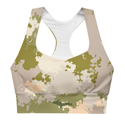 Michigan Upper Peninsula Longline Sports Bra (w/ UP Outline) | Rosy Mound Camo