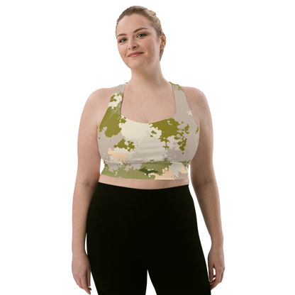 Michigan Upper Peninsula Longline Sports Bra (w/ UP Outline) | Rosy Mound Camo