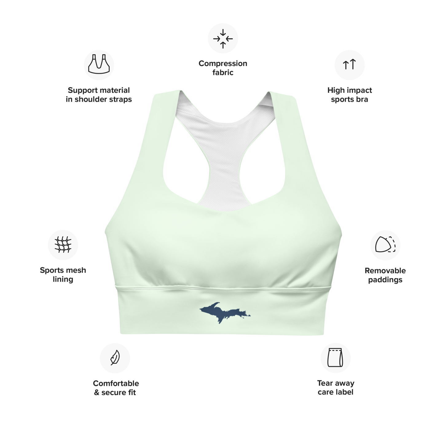 Michigan Upper Peninsula Longline Sports Bra (w/ UP Outline) | Dew Green